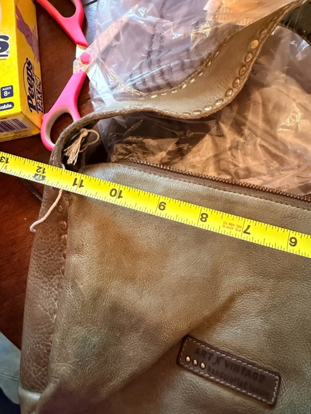 Stud-Trim Leather Hobo Shoulder Bag in Taupe - Picture 6 of 9